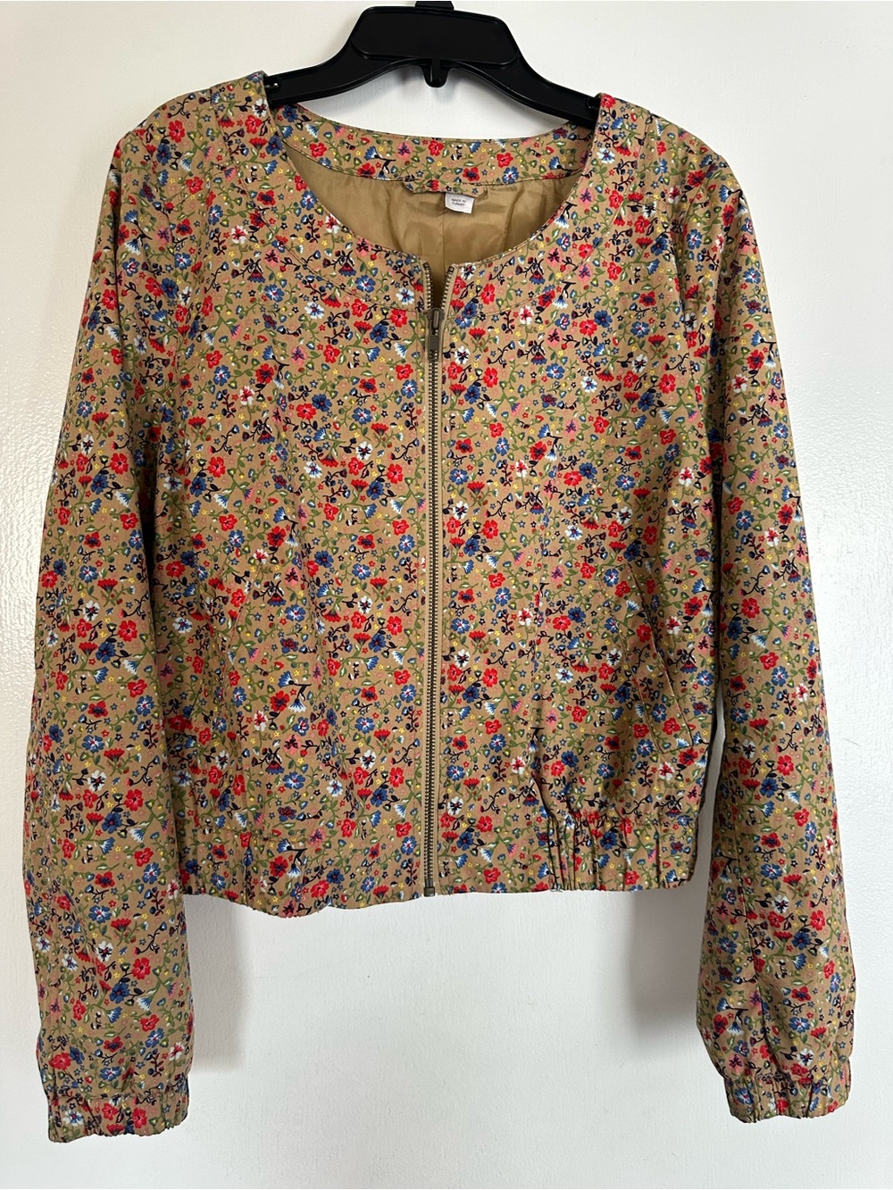 Floral Zip-Front Womens Jacket in Tan - Unbranded